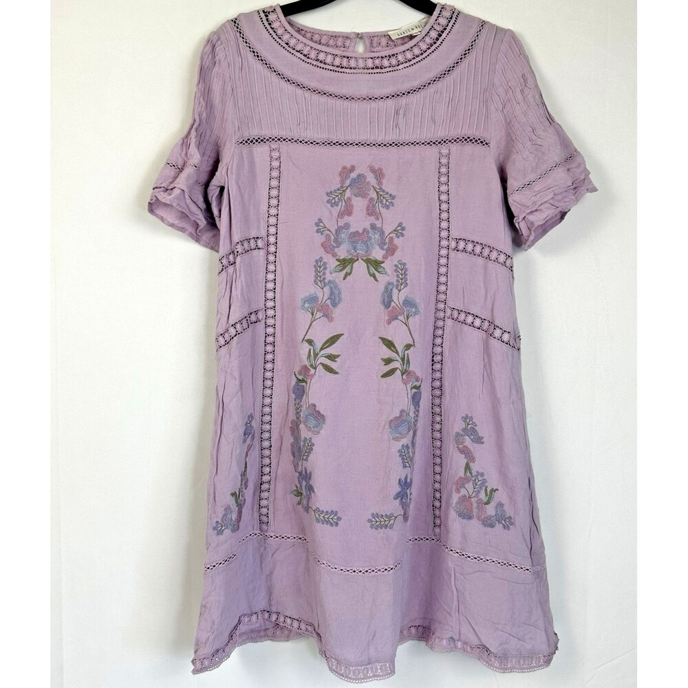 Brass and Roe by cts Small Lilac Floral Embroidered Boho Peasant Fairy Dress